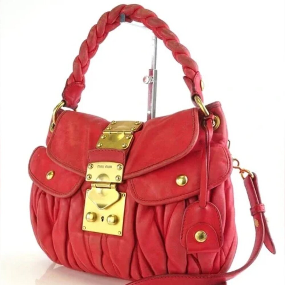 Miu Miu Matelasse Coffer Red Leather Bag